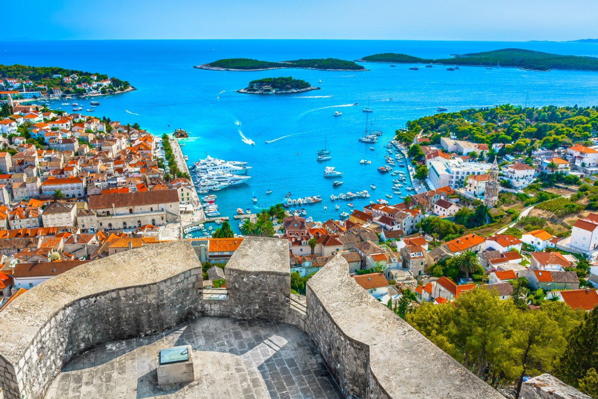 Aerial,View,At,Amazing,Archipelago,In,Front,Of,Town,Hvar,