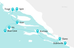 Map of Dubrovnik to Split Deluxe Cruise