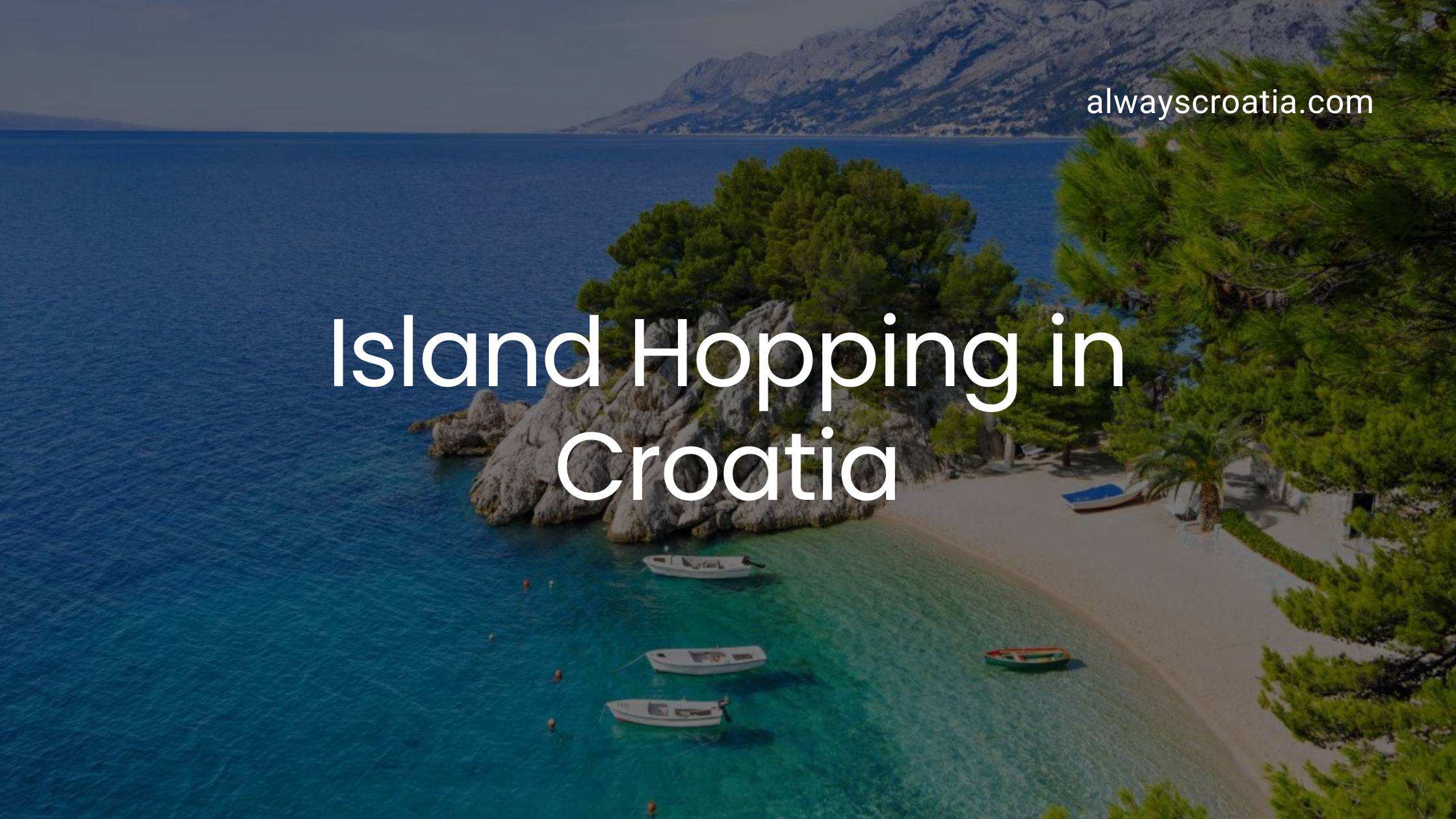 Sand beach with turquoise water with the title over the image Island Hopping in Croatia.