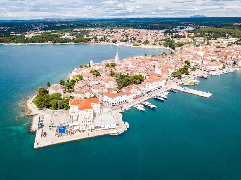 Aerial view of Poreč, town in Croatia