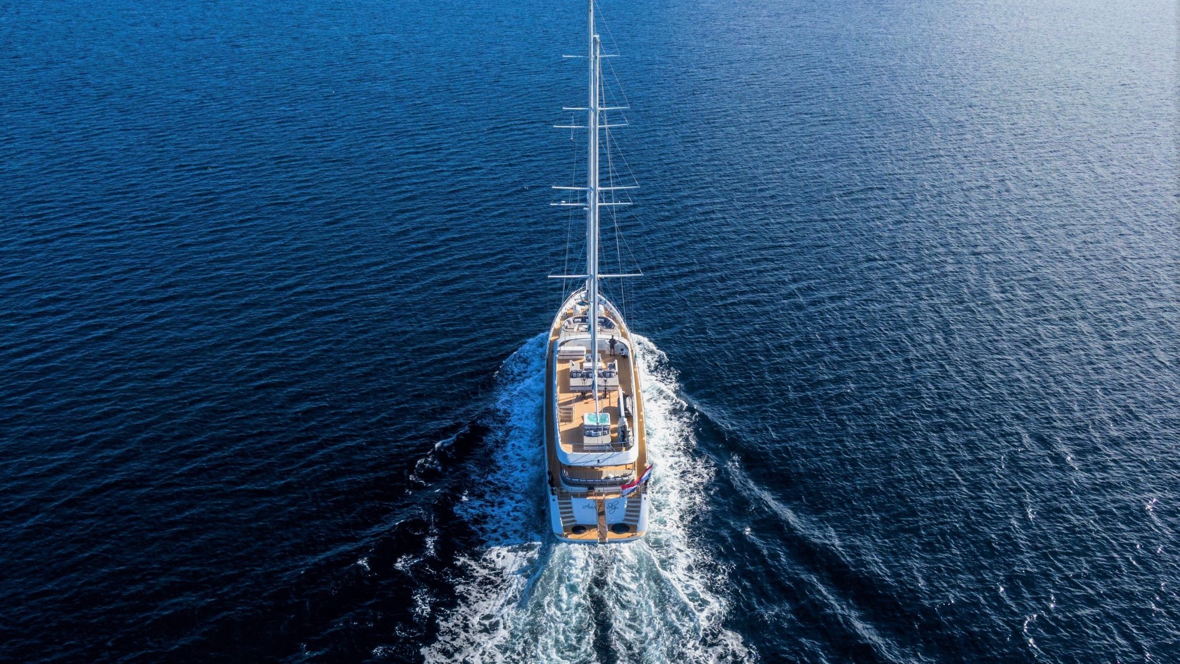 Aurum Sky sailing yacht - cruising the Adriatic Sea near Croatia - aerial view.