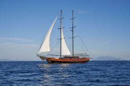 Stella Maris boat with sails up sailing Adriatic sea in Croatia