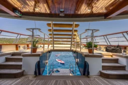 Casablanca yacht stairs to swim platform and to the rear deck