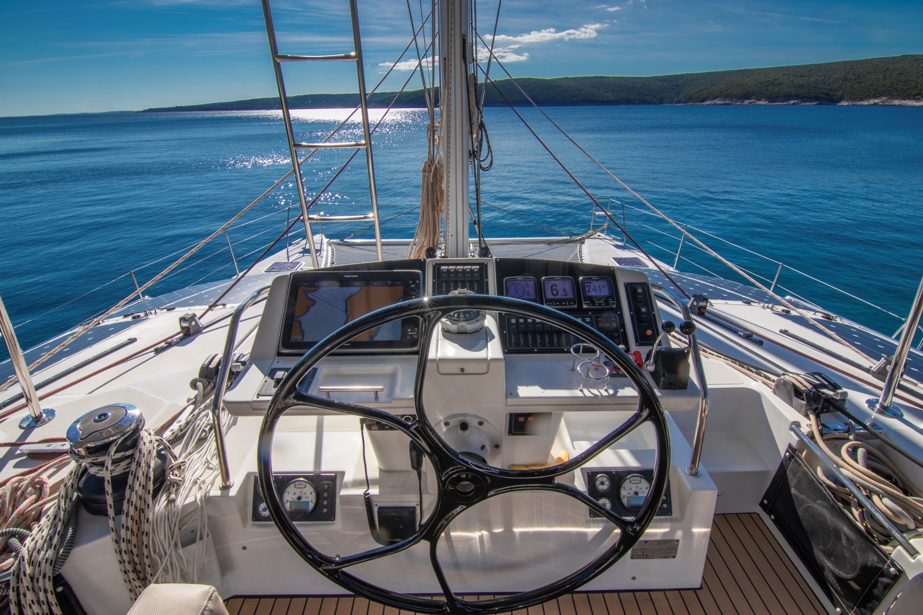 Cool Change yacht helm and the command bridge