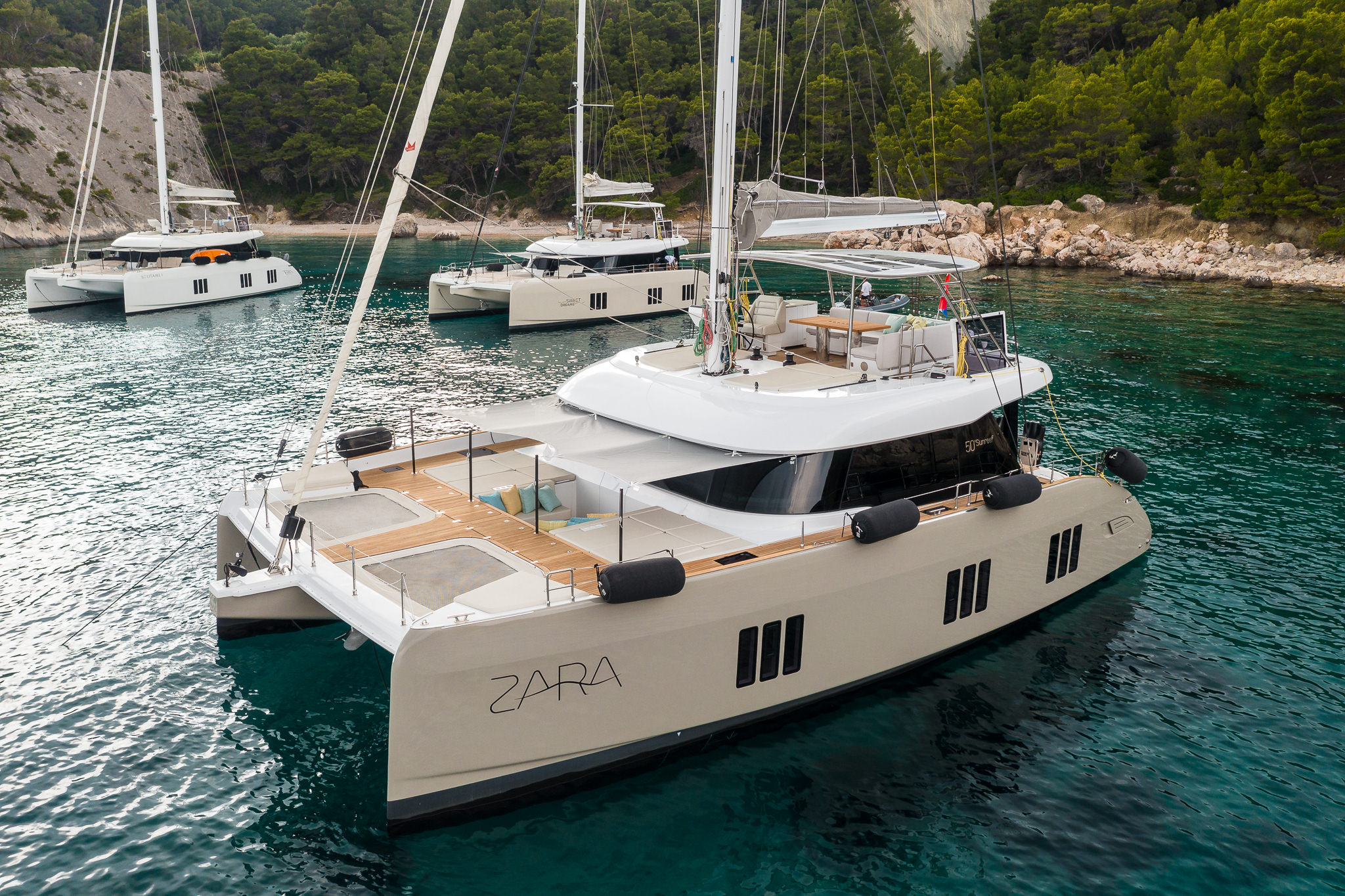 Sunreef 50 ZARA luxury catamaran anchored
