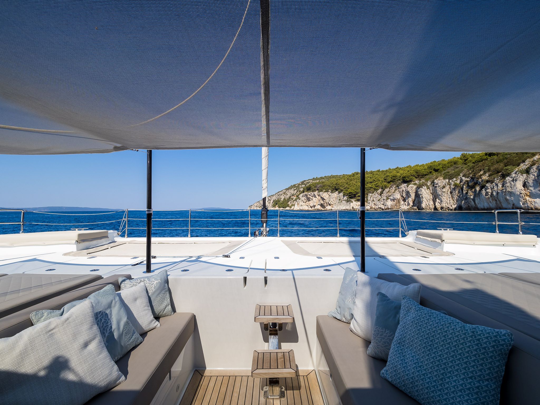 Luxury yacht Solitaire - lounge area on the stern deck.