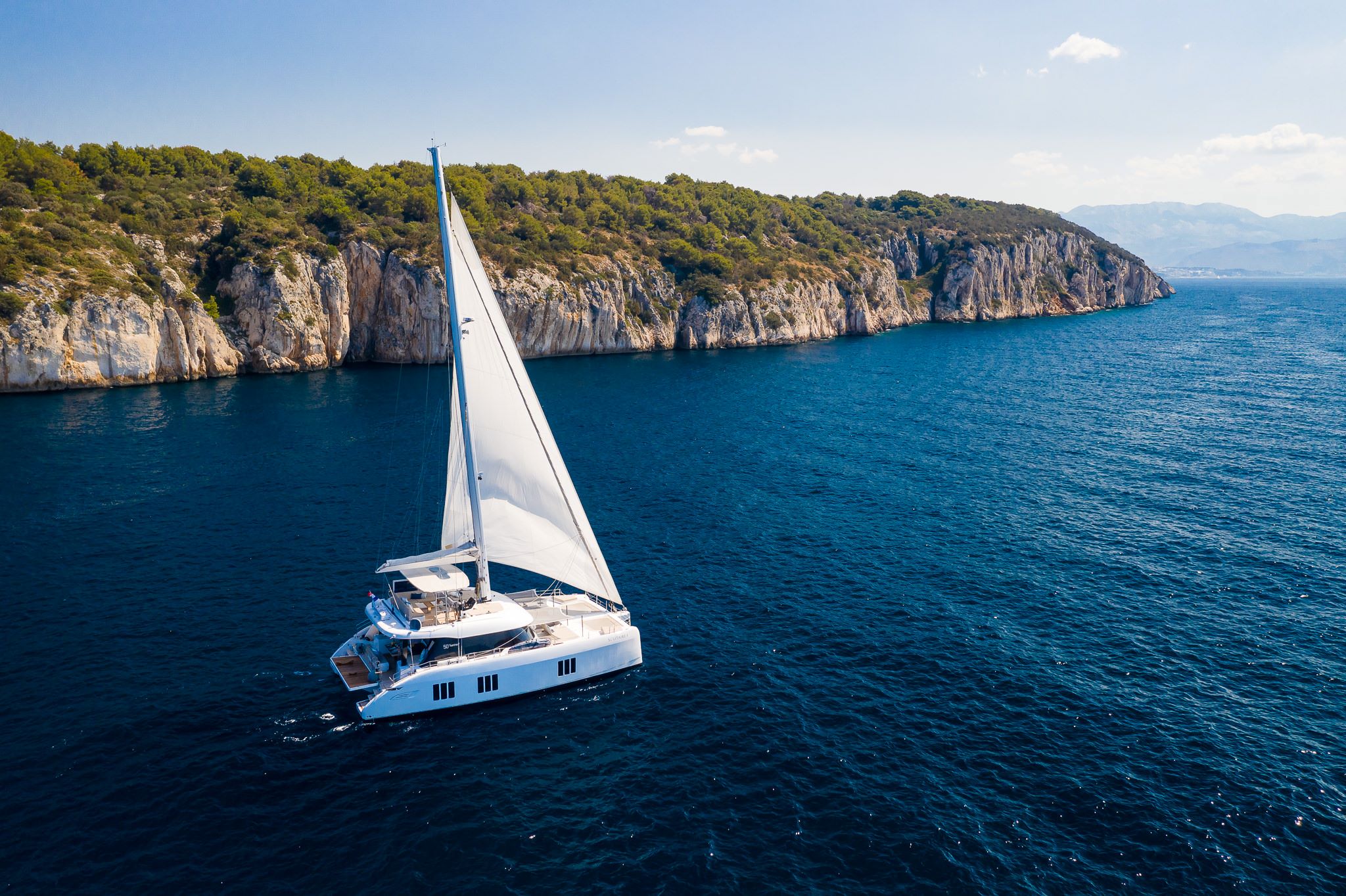 Luxury yacht Solitaire catamaran sailing in Croatia