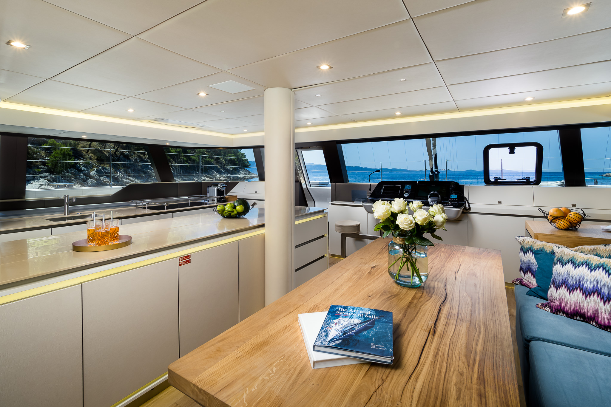 VULPINO luxury yacht catamaran - indoor dining and lounge area