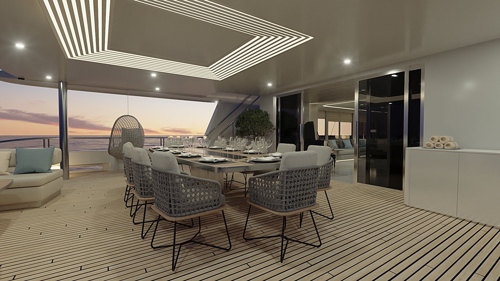 Adri superyacht covered outdoor dining area