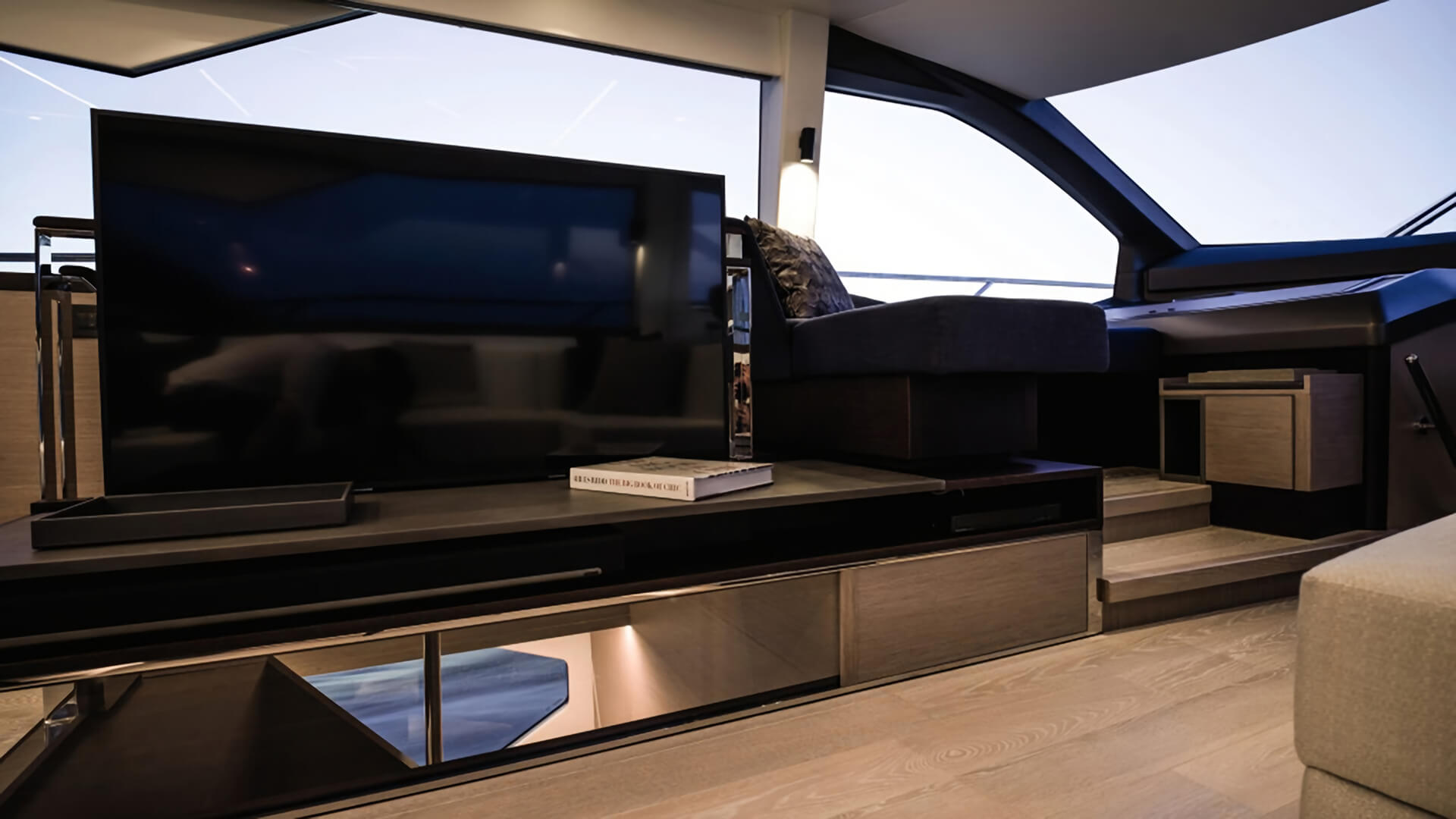 Sunseeker Manhattan 68 M/Y Apollo yacht - lounge area with a big screen TV